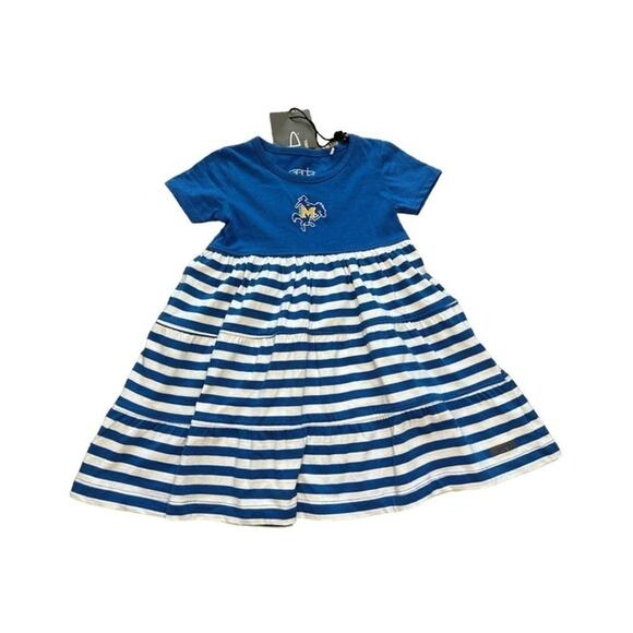Garb Girls 2T Blue, White, Gold Sports Themed Short Sleeve Dress - Picture 1 of 13